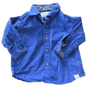 Paper Denim & Cloth Button Front Dress‎ Shirt Boys 12M Blue Long Sleeve Collar